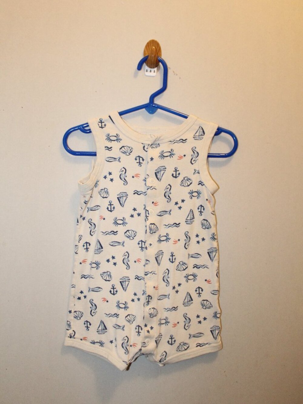 12m Baby Sea Print Snap-Up Cotton Romper
